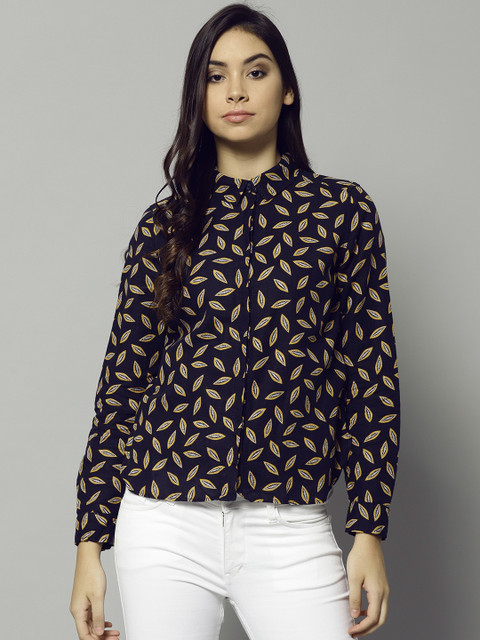 

Marks & Spencer Women Navy Blue & Mustard Yellow Regular Fit Printed Casual Shirt