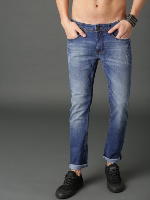 

Roadster Men Blue Skinny Fit Mid-Rise Low Distressed Stretchable Jeans