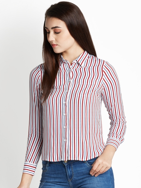 

Honey by Pantaloons Women White & Red Regular Fit Striped Casual Shirt