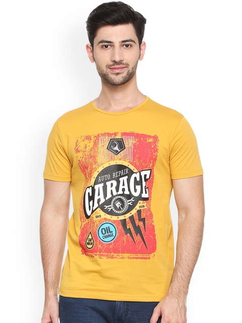 

People Men Yellow Printed Round Neck T-shirt