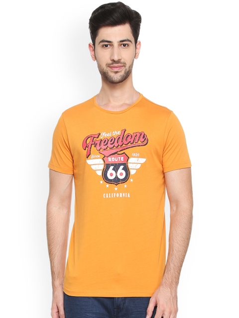 

People Men Orange Printed Round Neck T-shirt