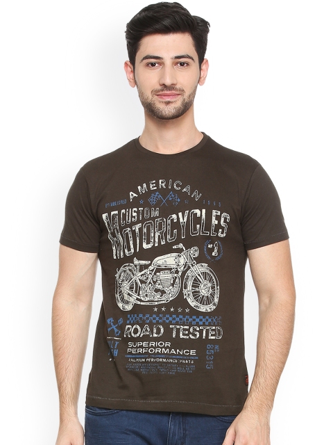 

People Men Brown Printed Round Neck T-shirt