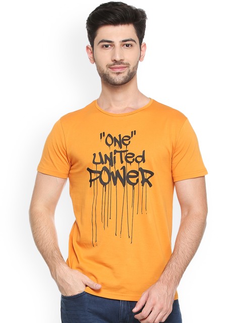 

People Men Orange Printed Round Neck T-shirt