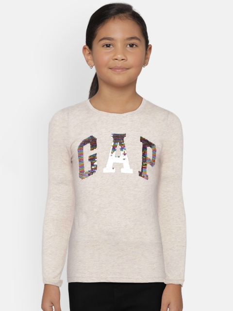 

GAP Girls' Beige Flippy Sequin Logo T-Shirt