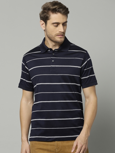 

Marks & Spencer Men Navy Blue & White Striped Polo Collar T-shirt