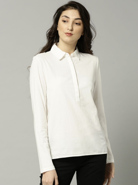 

Marks & Spencer Women Off-White Solid Shirt-Style Pure Cotton Top