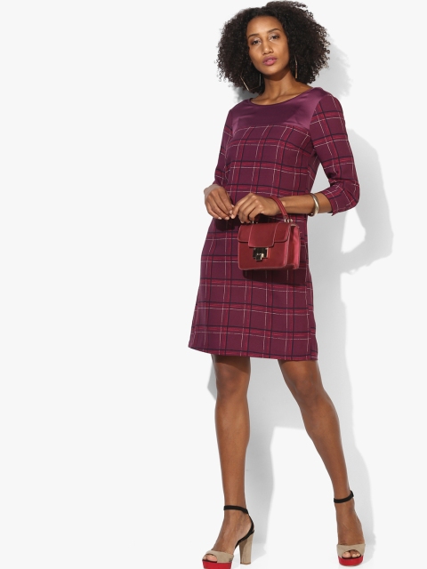 

Marks & Spencer Women Purple Checked Sheath Dress