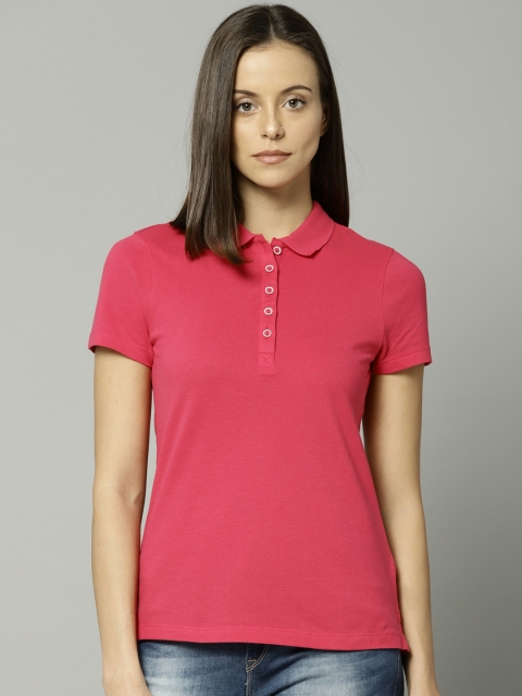 

Marks Spencer Women Pink Solid Polo Pure Cotton T-shirt