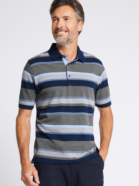 

Marks & Spencer Men Navy Blue & Grey Striped Polo Collar T-shirt