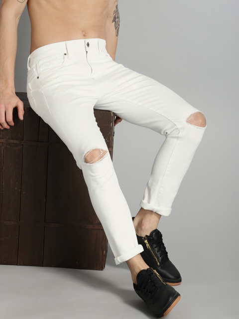 

Roadster Men White Skinny Fit Mid-Rise Slash Knee Stretchable Jeans