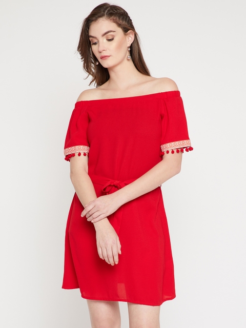 

RARE Women Red Solid A-Line Dress