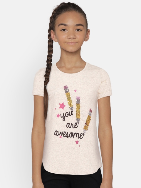 

GAP Girls' Beige Flippy Sequin Graphic T-Shirt