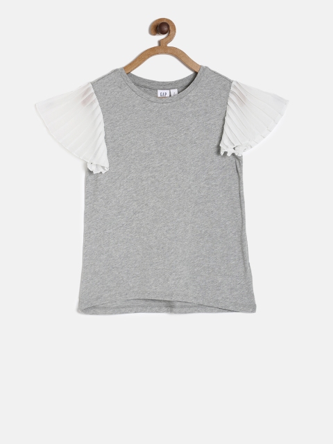 

GAP Girls' Grey Pleated Short Sleeve Top