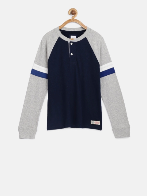 

GAP Boys' Blue & Grey Henley Long Sleeve T-Shirt