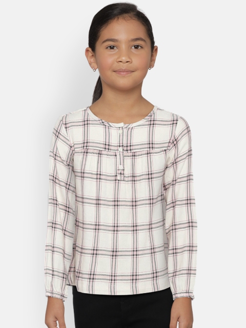 

GAP Girls' Plaid Henley Pure Cotton Top, Pink