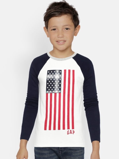 

GAP Boys' White & Navy Blue Logo Graphic Raglan T-Shirt