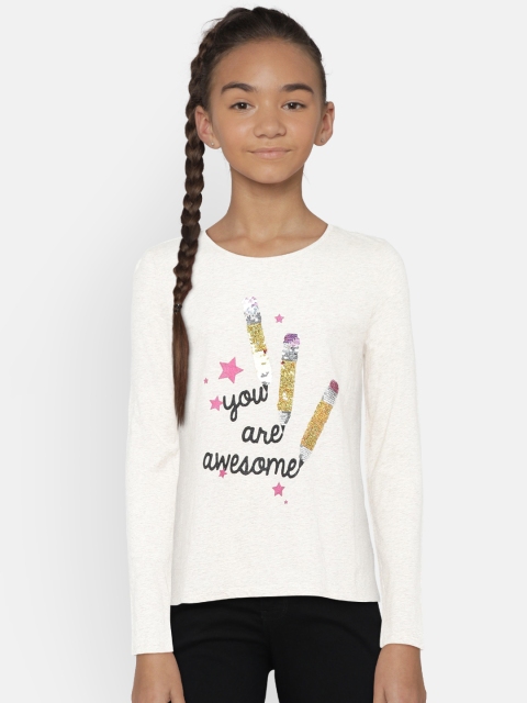

GAP Girls' Beige Flippy Sequin Graphic T-Shirt