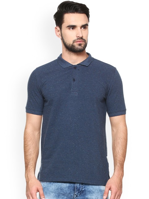 

Van Heusen Men Blue Self Design Polo Collar T-shirt