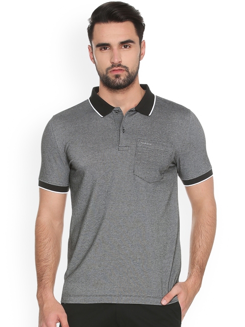

Van Heusen Men Black Self Design Polo Collar T-shirt