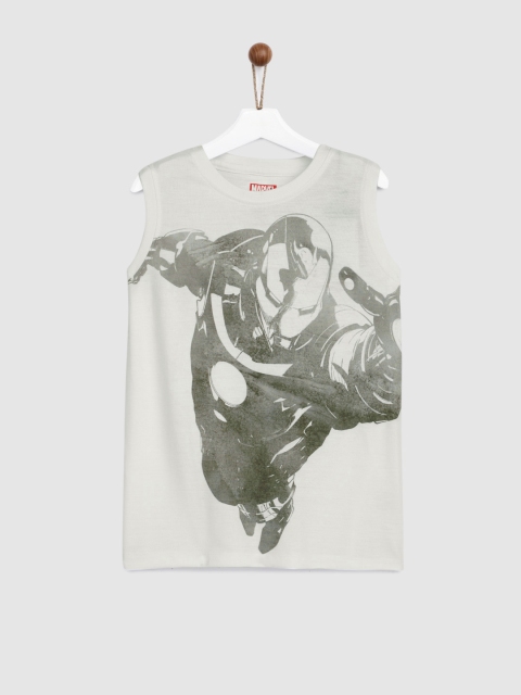 

YK Marvel Boys White Printed Round Neck T-shirt