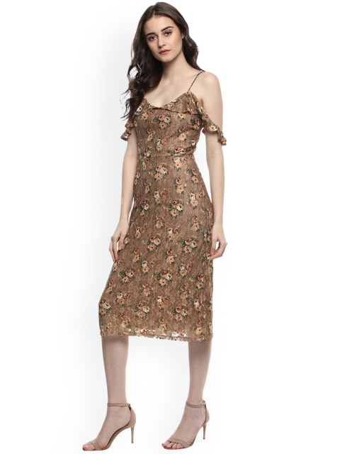 

Kazo Women Beige Self Design Fit and Flare Dress