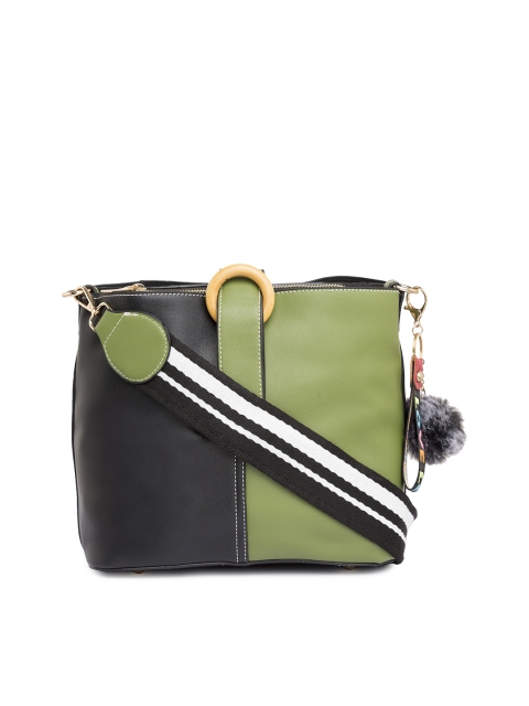 

Satchel Bags Green & Black Colourblocked Shoulder Bag