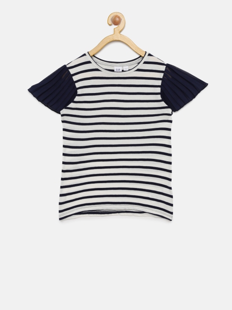 

GAP Girls' Navy Blue Pleated Short Sleeve Pure Cotton T-shirt