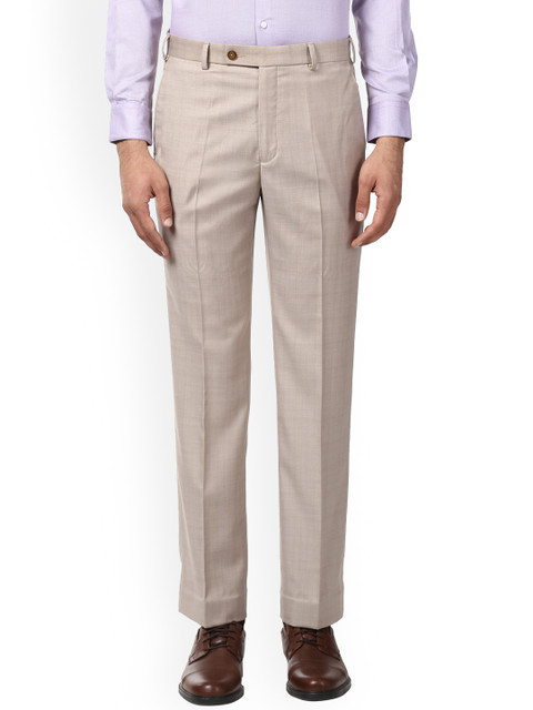 

Park Avenue Men Beige Checked Formal Trousers