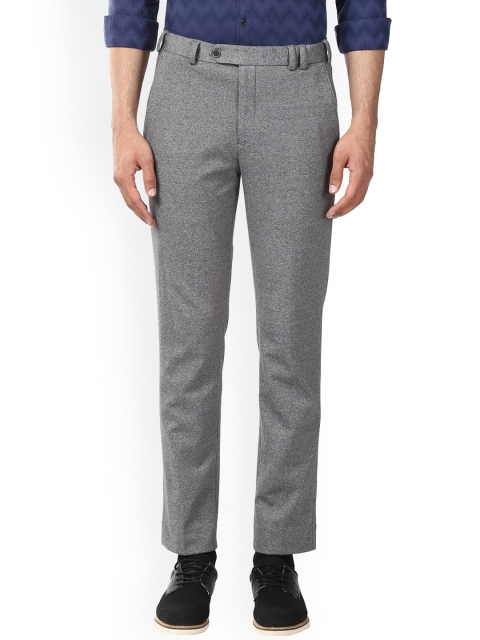 

Park Avenue Men Grey Self Design Regular Trousers