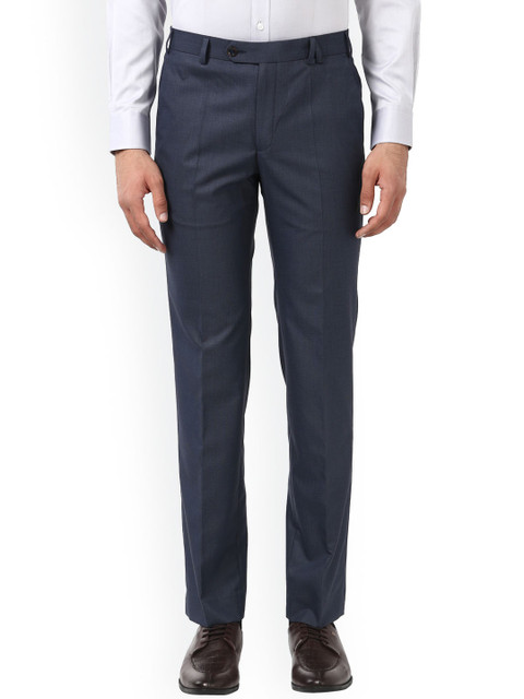 

Park Avenue Men Navy Blue Slim Fit Self Design Formal Trousers