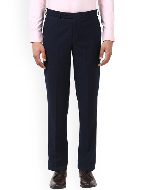 

Park Avenue Men Navy Blue Slim Fit Checked Formal Trousers