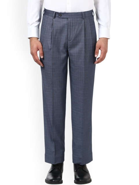 

Park Avenue Men Blue & Grey Regular Fit Checked Formal Trousers