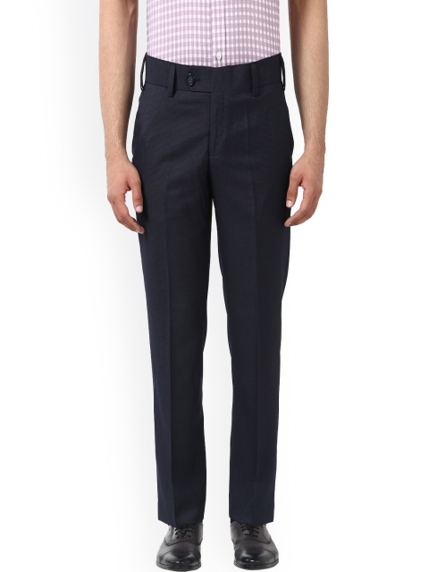 

Park Avenue Men Navy Blue Slim Fit Checked Formal Trousers