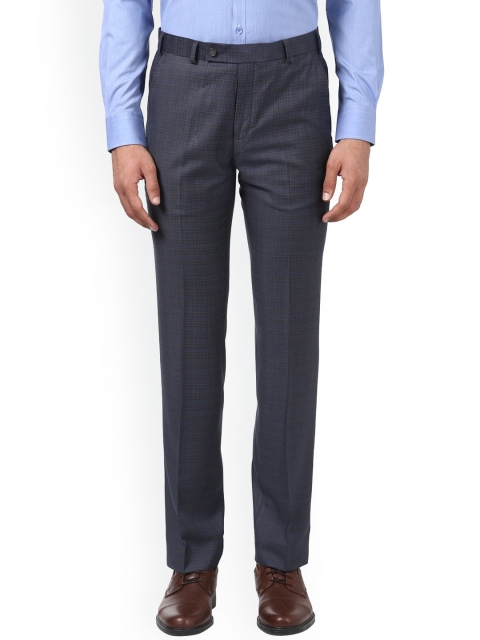 

Park Avenue Men Blue & Grey Slim Fit Checked Formal Trousers