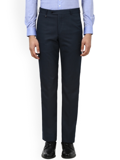 

Park Avenue Men Navy Blue Slim Fit Self Design Formal Trousers