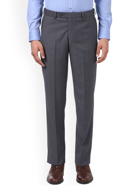 

Park Avenue Men Grey Slim Fit Checked Formal Trousers