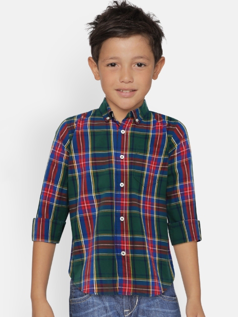 

GAP Boys' Green & Blue Poplin Plaid Long Sleeve Shirt