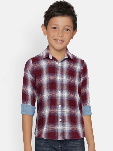 

GAP Boys' Maroon & Blue Double-Weave Convertible Shirt