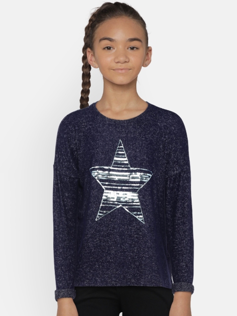 

GAP Girls' Navy Blue Softspun Sequin Graphic T-Shirt