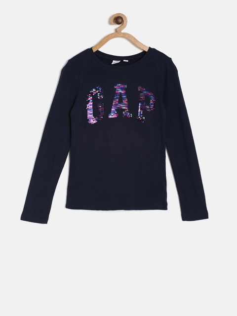 

GAP Girls' Navy Blue Flippy Sequin Logo T-Shirt