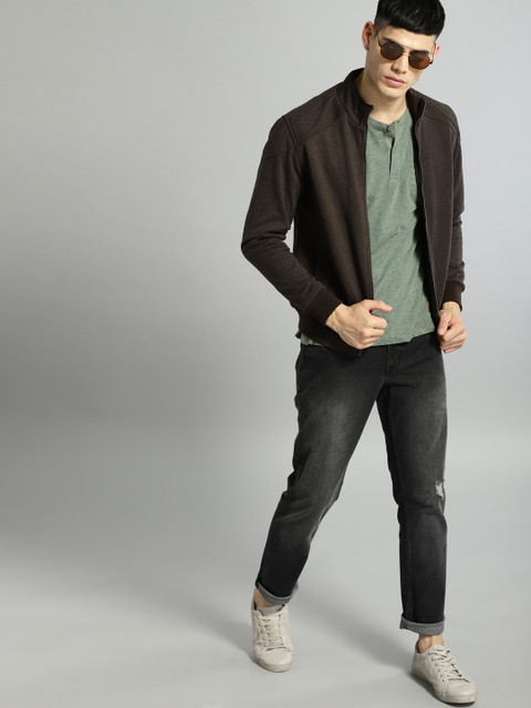 

Roadster Men Coffee Brown Self-Design Bomber