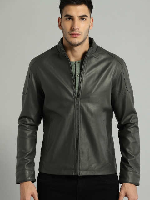 

Roadster Men Grey Solid Biker Jacket