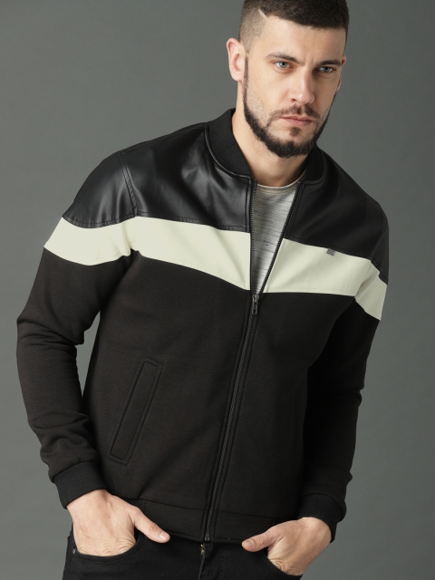 

Roadster Men Black & White Colourblocked Bomber