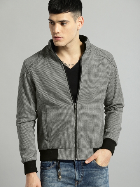 

Roadster Men Black & White Self-Design Bomber