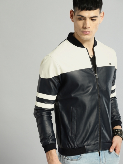 

Roadster Men Navy Blue & White Colourblocked Bomber