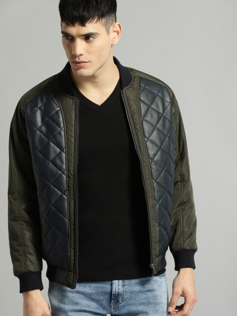 

Roadster Men Navy Blue Checked Bomber