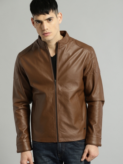 

Roadster Men Brown Solid Biker Jacket