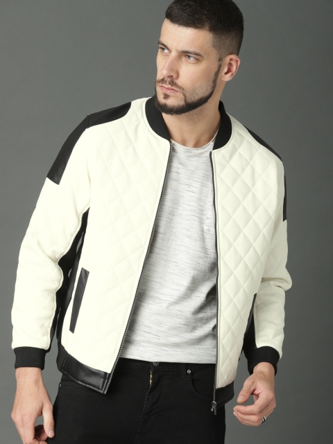 

Roadster Men White Solid Bomber Jacket