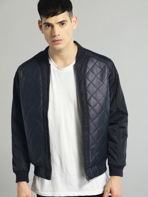 

Roadster Men Navy Blue Solid Bomber