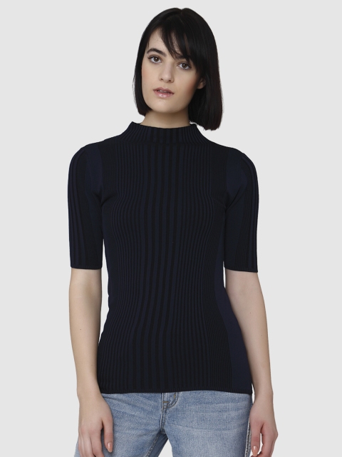 

Vero Moda Women Navy Striped Top, Navy blue